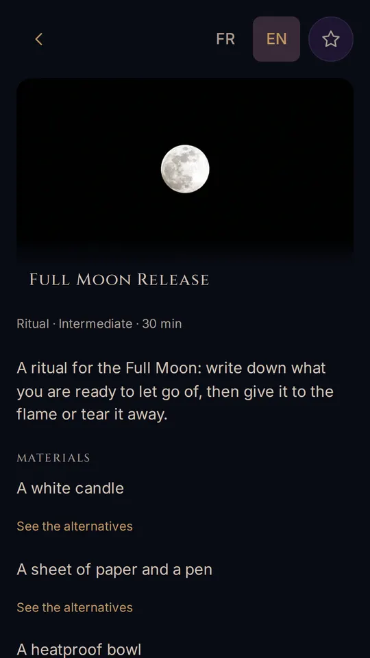 A ritual's page, its materials and their alternatives